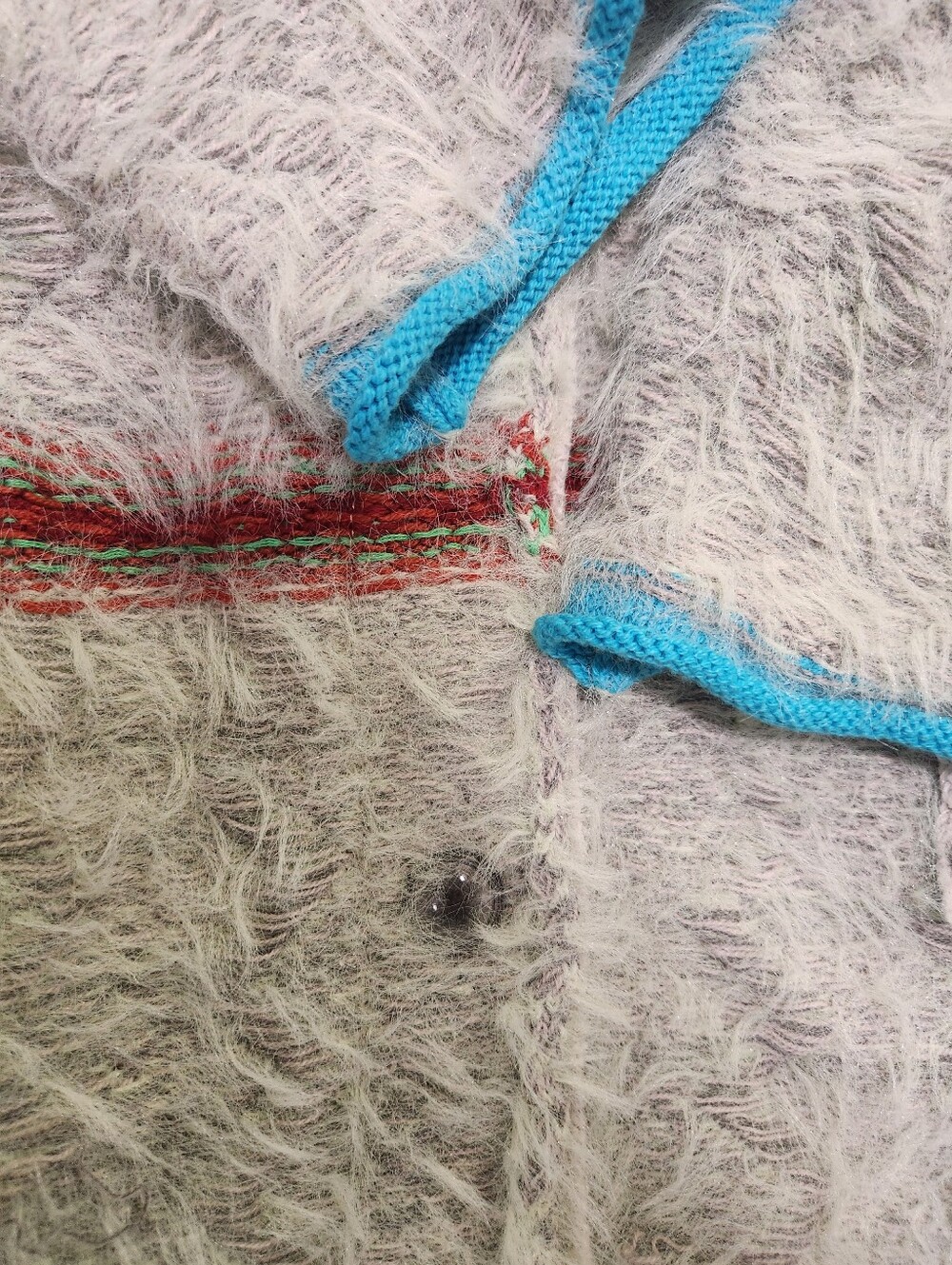 Free People Mint Fuzzy Striped Open-Front Cardigan with Blue Trim - Picture 3 of 4